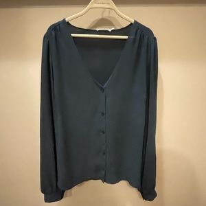 Flowy Button Down Lush Blouse in Green, Size Large